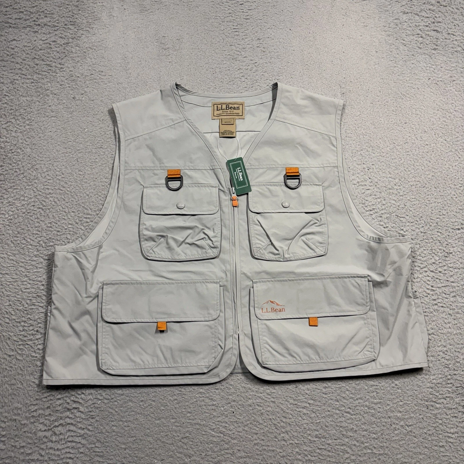 LL Bean Emerger Fishing Vest Men Size 2XL XXL Grey Orange Zip Jacket Adult