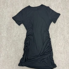 Shein Solid Black Short Sleeve Side Scrunch Bodycon Dress Womens Size XL