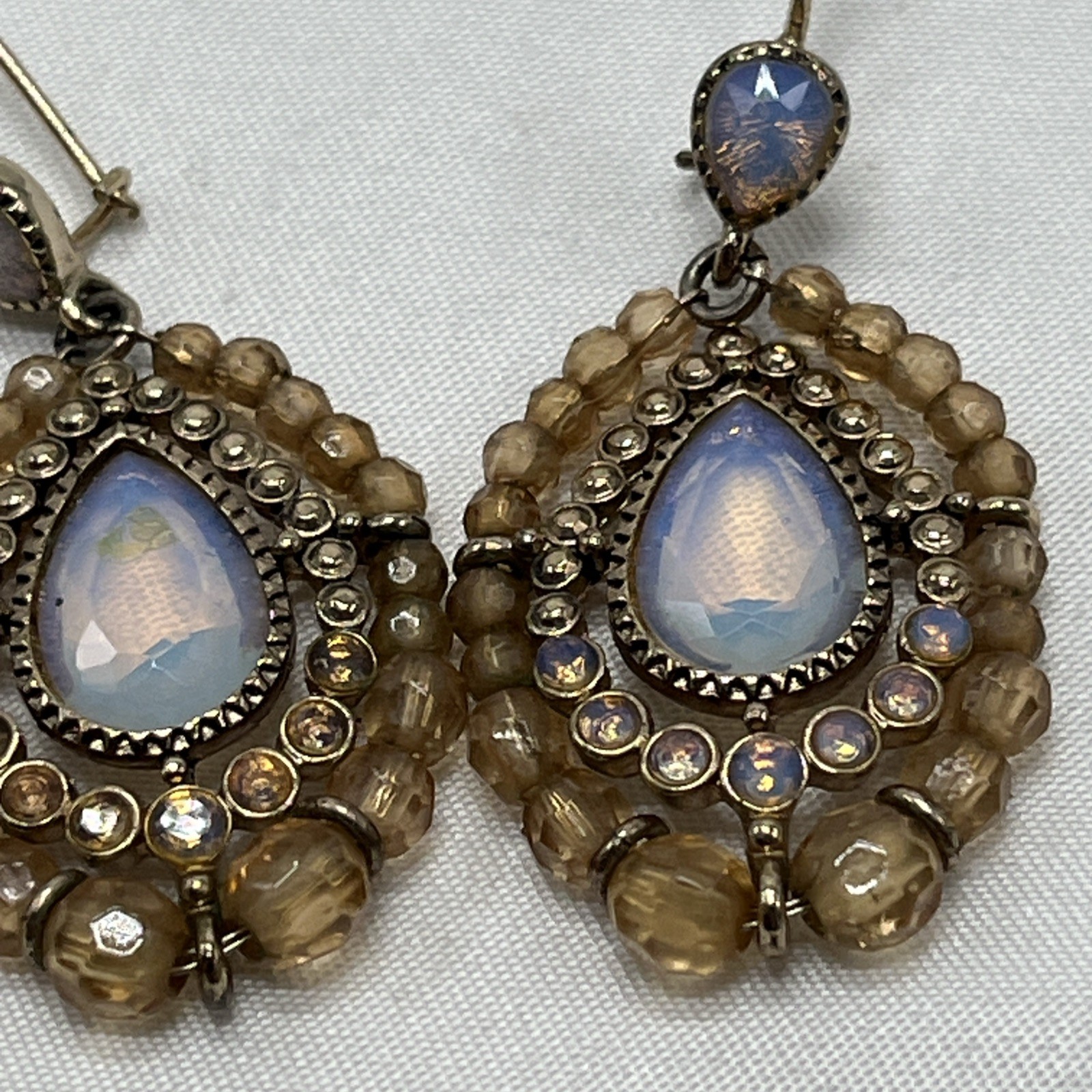 Signed Opalite Teardrop Beaded Dangle Earrings Bo… - image 5
