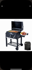 HOMAVO Standgrill Holzkohlegrill 113 cm mit Deckel, Rollen, Abdeckhaube