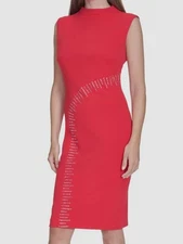 Halston Women's Red Rhinestone Embellished Sheath Dress Size 2