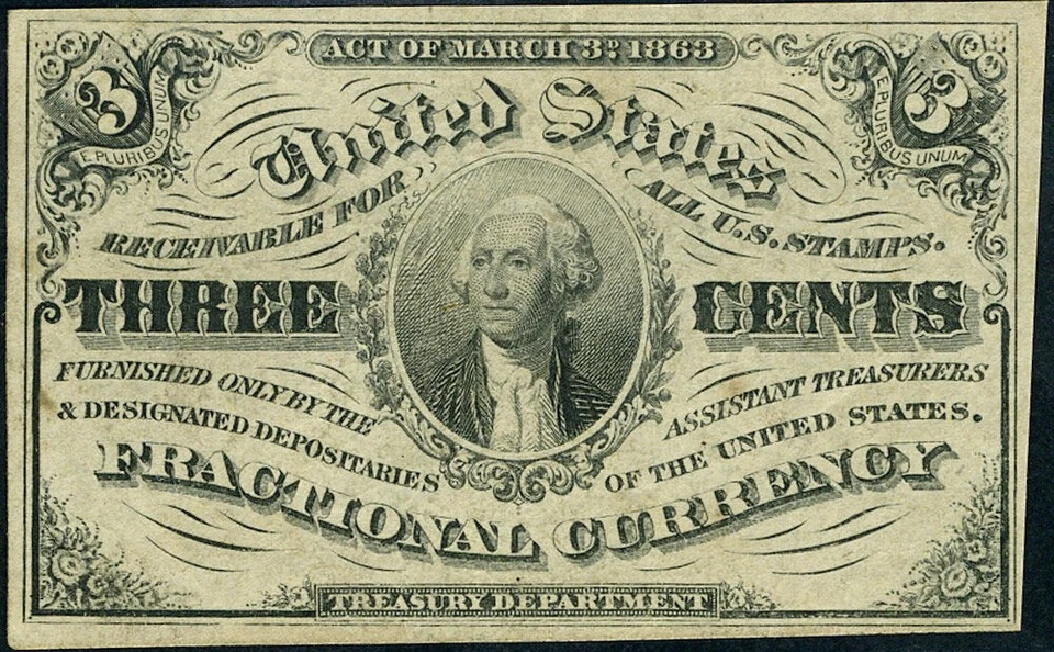 FR. 1226 3 c. 3rd Issue Fractional Note Light Background Choice CU - Image 2 of 3