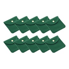 8x8cm Jewelry Pouches with Snap Button, 10 Pcs Soft Storage, Dark Green