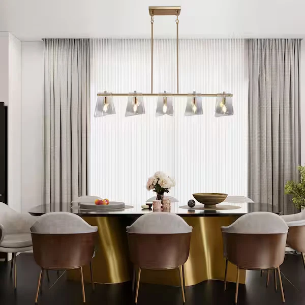 Pingente de ilha de cozinha Elisabette 5 - Light 41,5"" W linear glam cinza vidro - Imagem 2 de 3