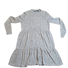 VERO MODA Womens Gray Speckled Tiered Long Sleeve Mock Neck Sweater Dress Size S