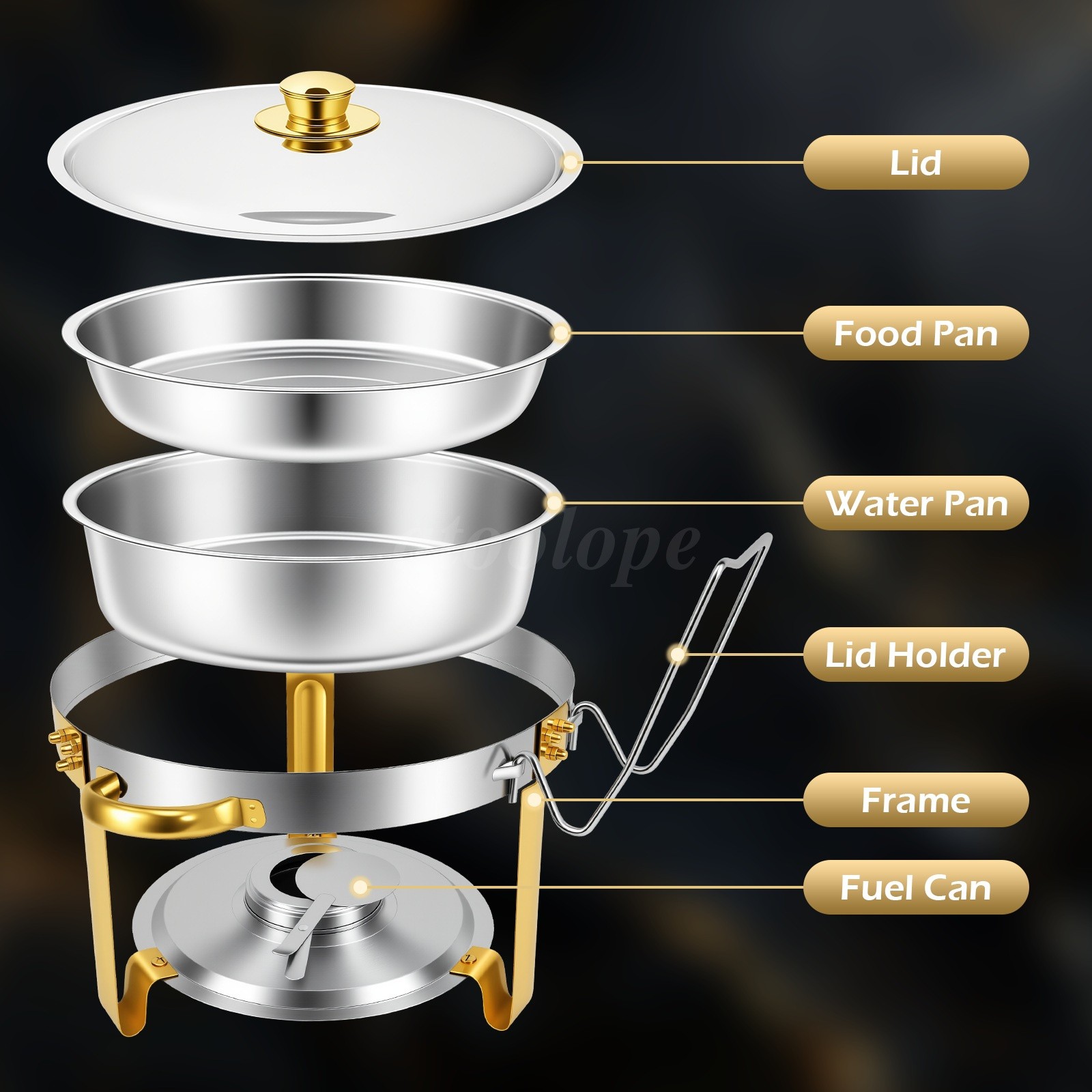 6QT GOLD Chafing Dish Buffet Set Stainless Steel Full Size Chafer party 4 PACK