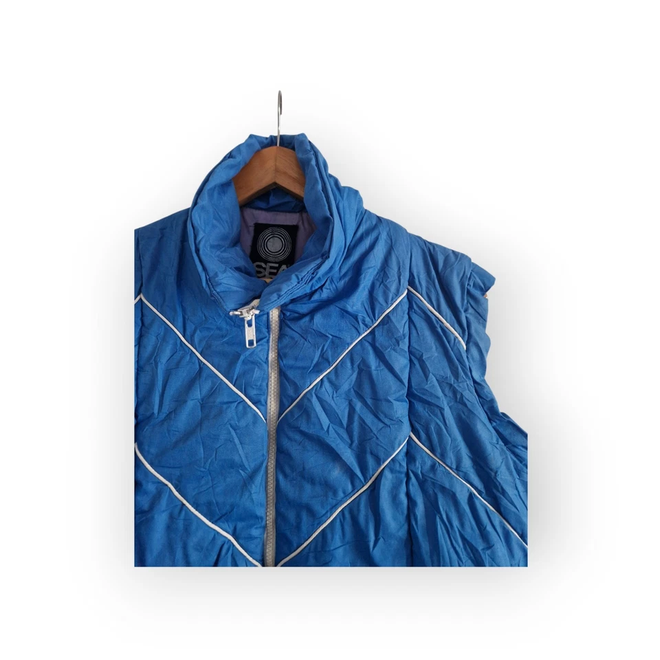 Retro Vintage Design Warm Blue White Striped Woman Gilet, Sea & Ski, Size 10, S - Image 2 of 4