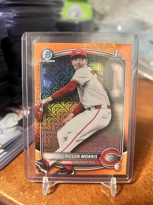 2025 Bowman Chrome Draft Mason Morris MEGA 1st Prospect Orange /25 Reds 