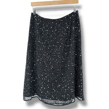 Black Silk Beaded Sequin Embellishment Skirt PXL Art Deco Y2K Glam Evening Party