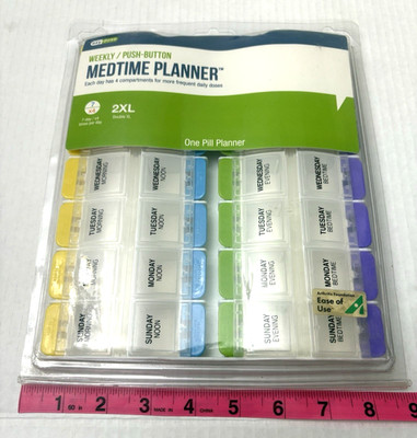Ezy Dose Weekly Push Button Medtime Planner 2XL Pill Organizer 7 Day 4 Times Day