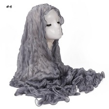Solid Color Muslim Women Hijab Long Shawl Scarves Pleated Turban Wrap Headwear