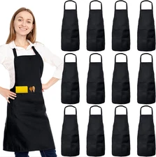 12 Pack Bib Apron Unisex Restaurant Kitchen Aprons Women 2 Pockets Chef Aprons