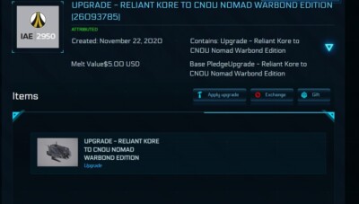 Star Citizen - Reliant Kore to Nomad Warbond Edition (GIVES LTI - CCU)