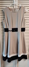 Calvin Klein Dress - Color Block & Belted (Tan, White, Black) Fully Lined Size 8