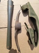 Original 1945 WWII Diamond Warwood Trenching Mattock Pickaxe w/ Canvas Carrier