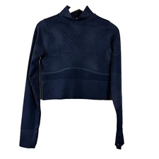 Zella Women's Top Blue Seamless Cropped Jacquard Mock Neck Base Layer Size S