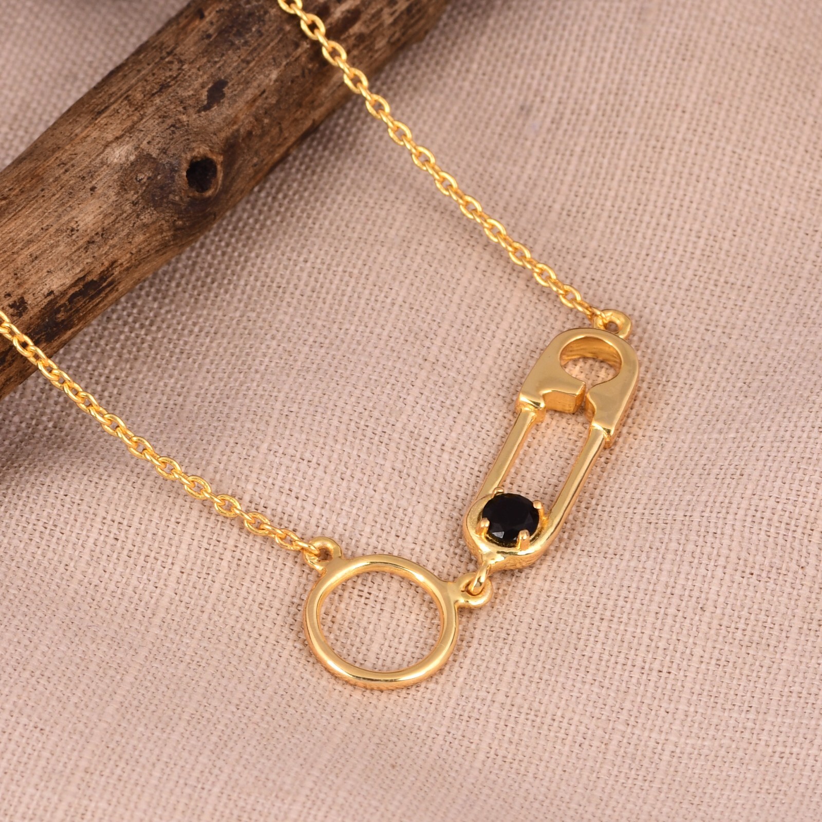 Collar con pasador de seguridad círculo dorado - Joyería de amistad de plata - Regalo de amigo de moda