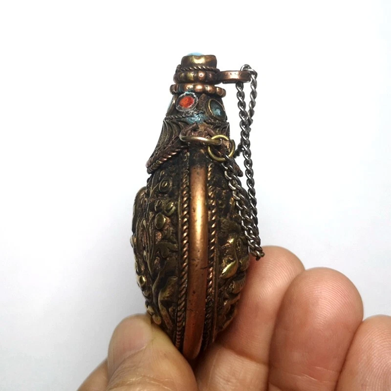 H 6.8CM Antigua China Tíbet Bronce Talla Dios de la Riqueza Buda Estatua Botellas de Tabaco Foto 2 de 4