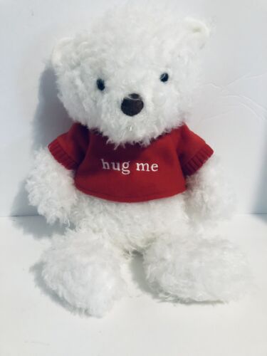 Hallmark “Hug Me “ White Shaggy Plush Teddy Bear 14" Talking Valentine