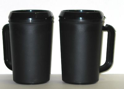 2 Insulated Black Mugs-Large 20 Ounce Made USA Lead Free No BPA