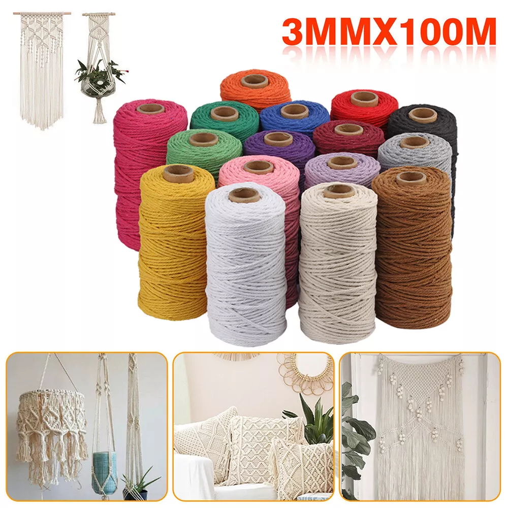 White 100% Cotton Cord Rope for Macrame 3mm Natural and Colored