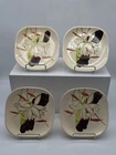 4 Red Wing Saucers Lotus Bronze  Brown White Green 1940's Vtg MCM Hand Painted