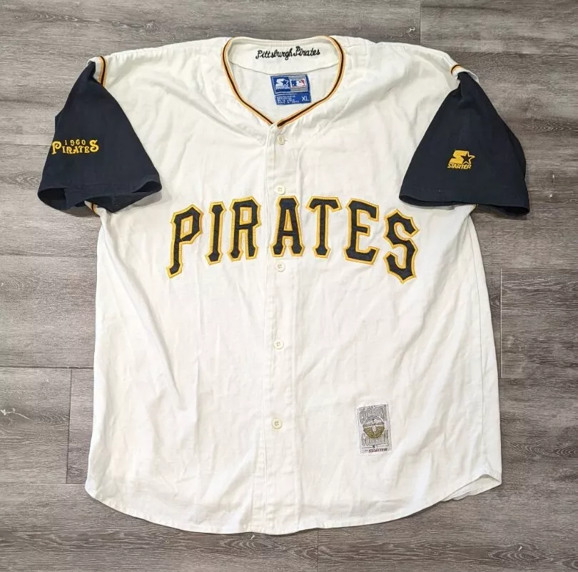 Vintage 90s Starter Pittsburgh Pirates White Pinstripe Baseball Jersey XL  MLB