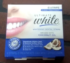 Ultimate White Whitening Dental Strip Infused w/ Coconut Oil 6 Strips SEALED NEW