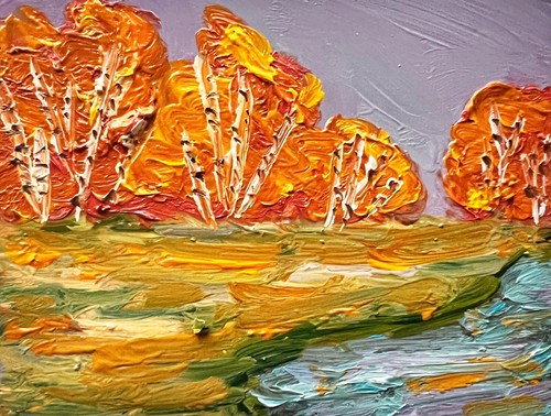 Sunset Landscape Oil Painting Fall Autumn Birch Tree River Impressionism Artwork - Picture 7 of 18