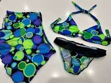 Venus Vintage Circles/ Dots Bikini Top B  Bottoms 4  Skirt Cover Up 3pce