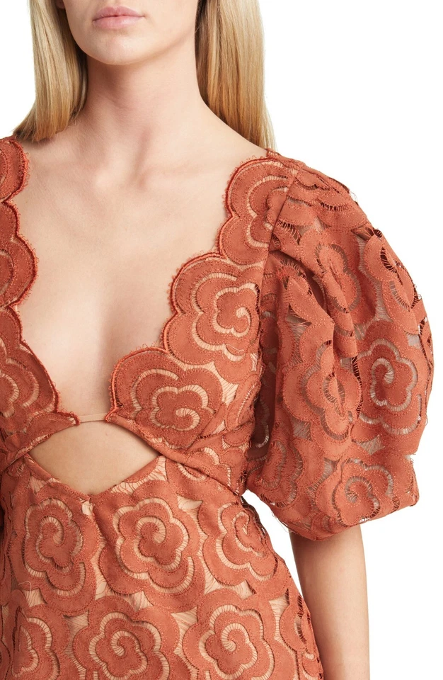 FOR LOVE & LEMONS Letitia Puff Sleeve Cutout Minidress Size L Orig. $288 NEW - Image 3 of 4