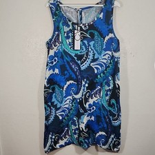 Cristina Vergani Linen Multi-Color Paisley Shift Dress Size L NWT