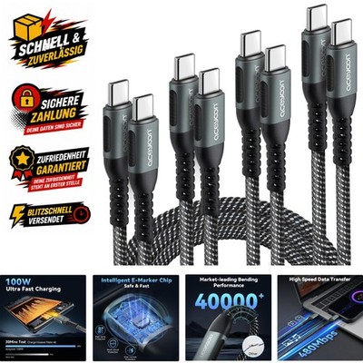 USB C Kabel Set 4 Stück 100W Nylon Schnellladekabel 50cm 1m 2m 3m Handy Laptop