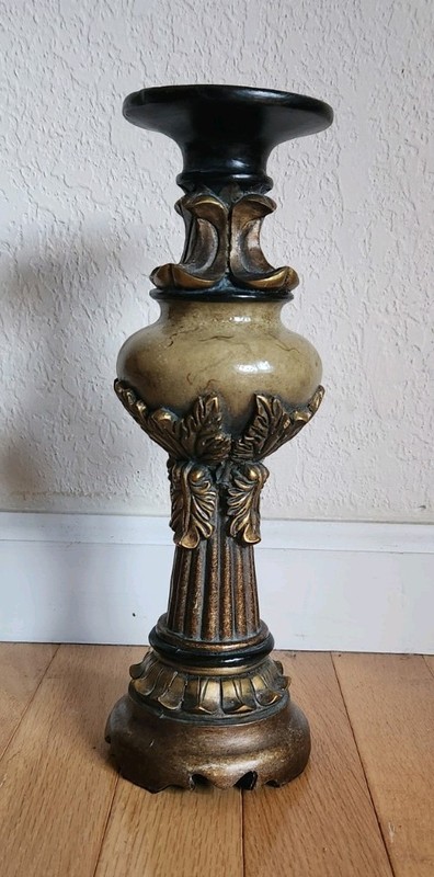 Vintage Sculptured Ornate    Pillar Candle Holder    11.5"     PRE-OWNED