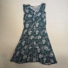 LOFT Teal Floral Paisley Button Front Ruffle Sleeveless A-Line Dress Size 0