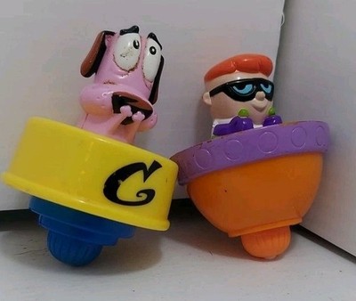 Dextor & Cowardly Dog Kellogg's Top Spinner Cartoon Network Retro Lot Of 2