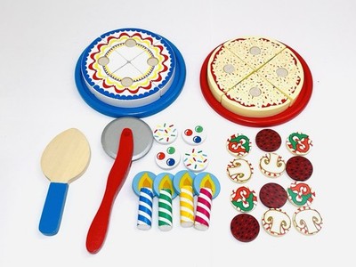 Melissa & Doug Birthday Cake With Candles Pizza With Toppings Pretend Play Wood