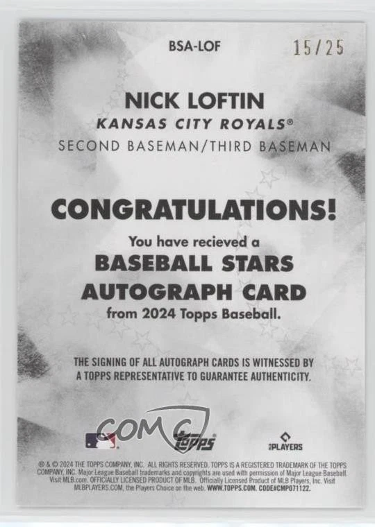 2024 Topps Series 1 Baseball Stars Red /25 Nick Loftin #BSA-LOF Rookie Auto RC - Image 2 of 2