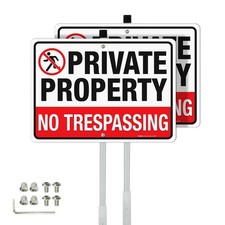 No Trespassing Sign Private Property with 36 Stake for Outside, 2-Pack 14x10 ...