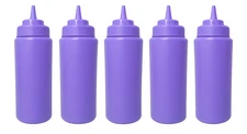 5 Pack Purple 32oz Squeeze Bottles Wide Mouth Condiment Sauce Dressing Dispenser