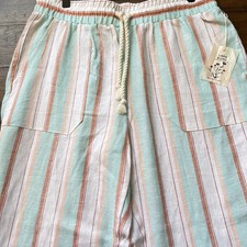 Indigo Rein Linen Blend Pull On Wide Leg Pants Striped Size L