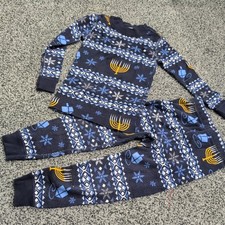 Hanna Andersson 90 US 3 Hanukkah Dreidel Menorah long johns PAJAMAS set toddler