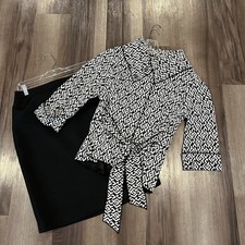Vtg Susan Bristol Suit Separates Geometric Jacket w/tie Quilted Skirt Size 10 L