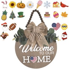 Welcome Sign for Front Door Wreath Decorations for All Seasons Front Porch De...