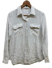 Equipment Femme Blouse Small White Silk button Down Polka Dot Long Sleeve Button