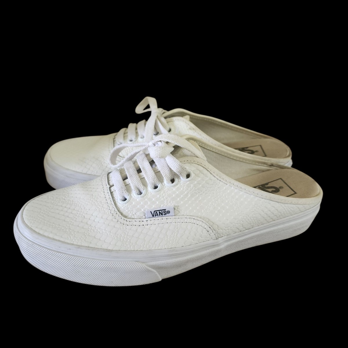 Vans Womens 8.5 White Leather Python Sneaker Mule Shoes 721278