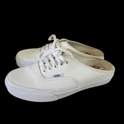 Vans Womens 8.5 White Leather Python Sneaker Mule Shoes 721278