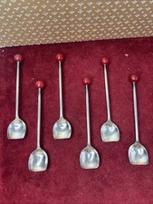Art Deco Red Cherry Bakelite Muddler Stirrer Cocktail Spoons Set of 6 England