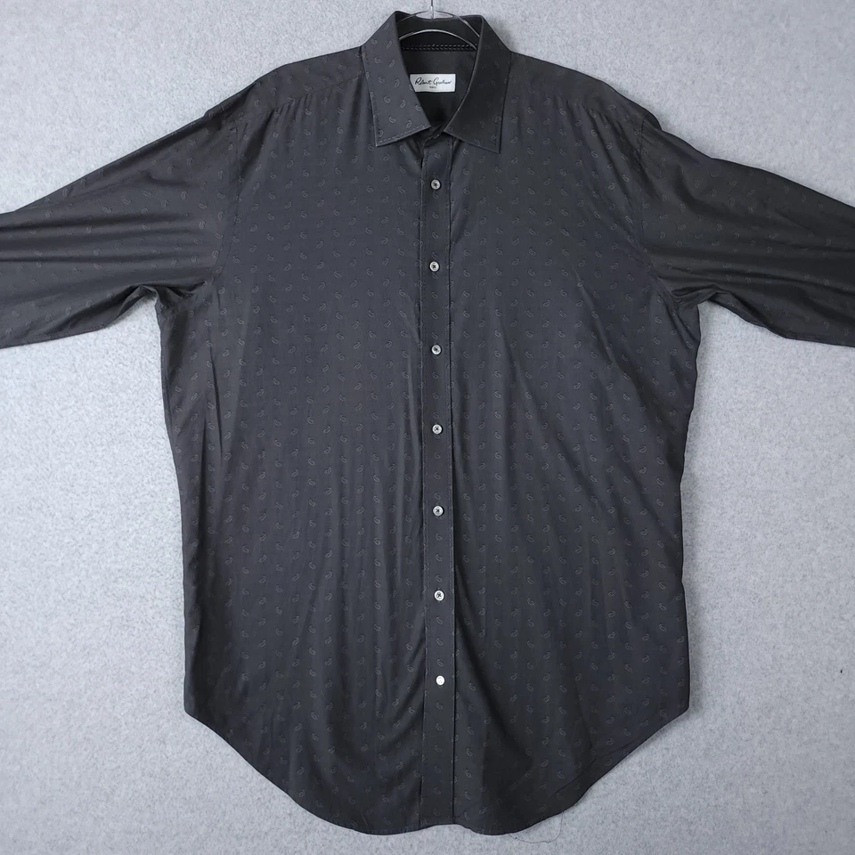 Robert Graham Shirt Mens 17 Tall Gray Paisley Long Sleeve Cotton Dress Casual - Image 2 of 4
