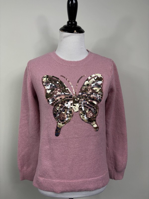 Childrens Place Sweater XL 14 Pink Good Sequence Butterfly Long Sleeve New￼